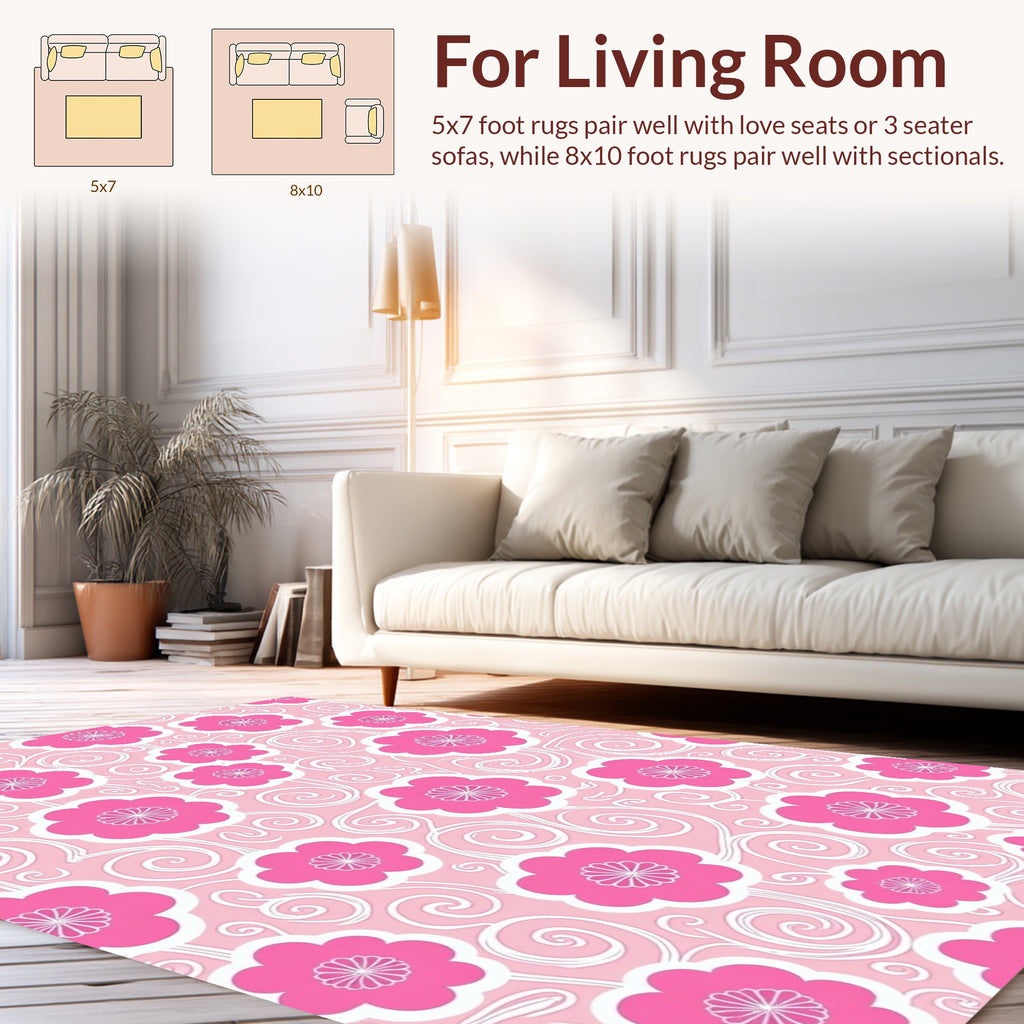 Pink Floral Swirl Pattern Design Rug