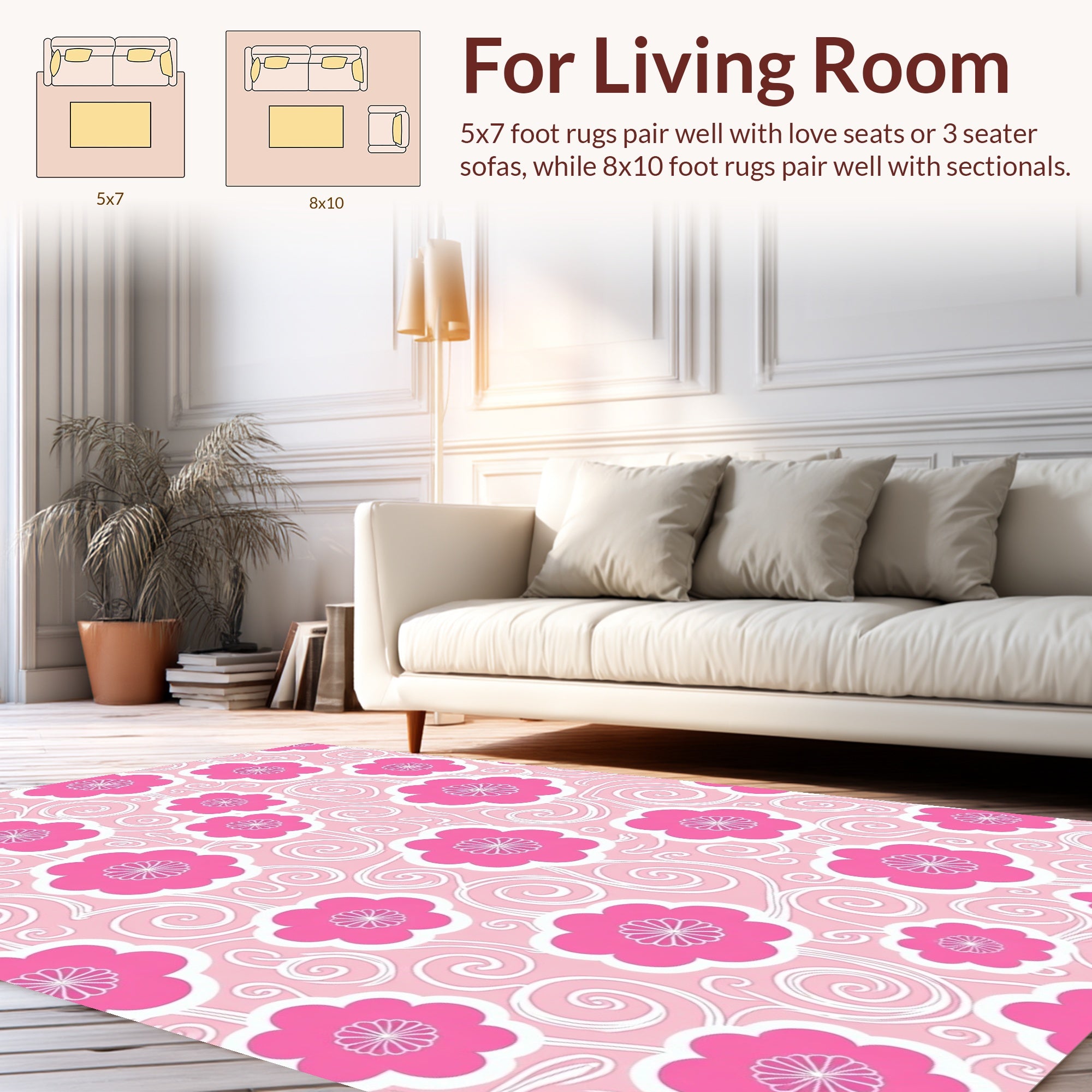 Pink Floral Swirl Pattern Design Rug