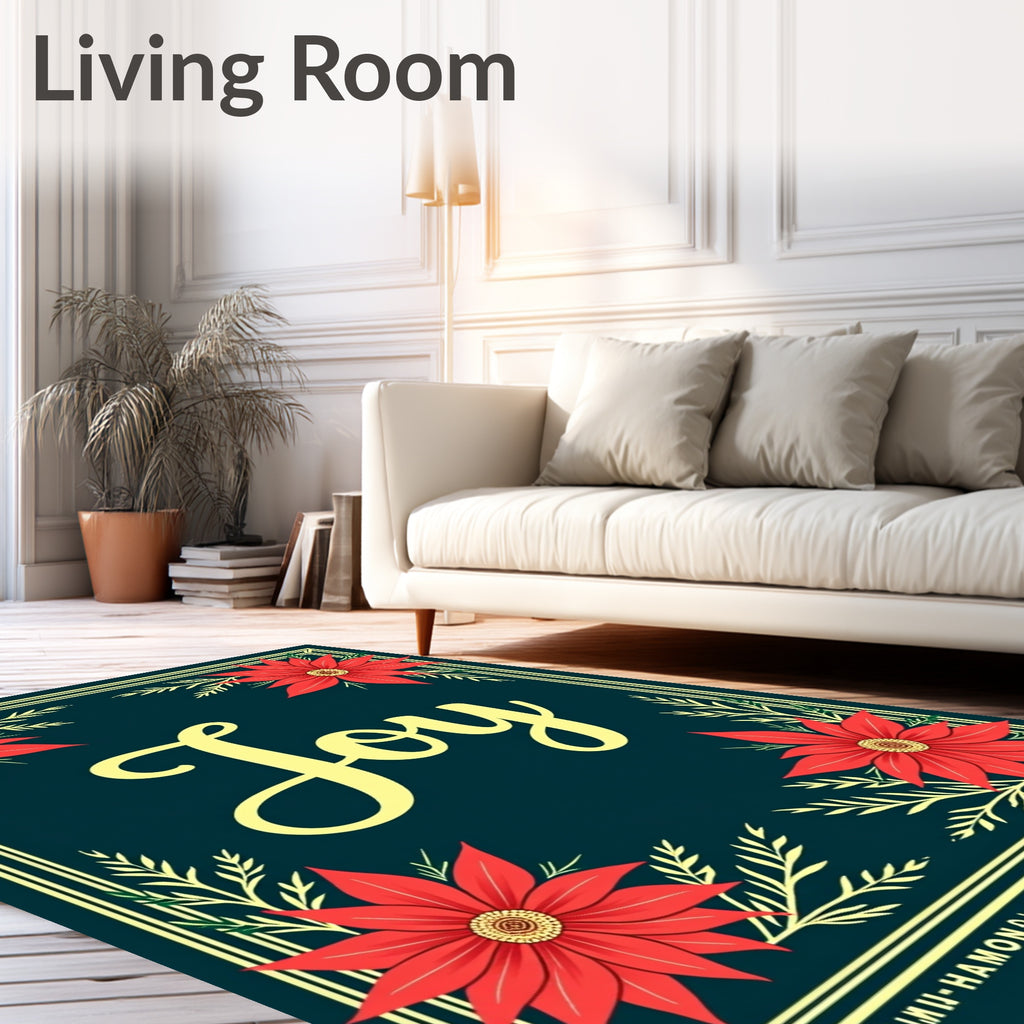 Festive Red Poinsettia Border Rug