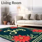 Festive Red Poinsettia Border Rug