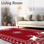 Crimson Reindeer Snowflake Frame Rug