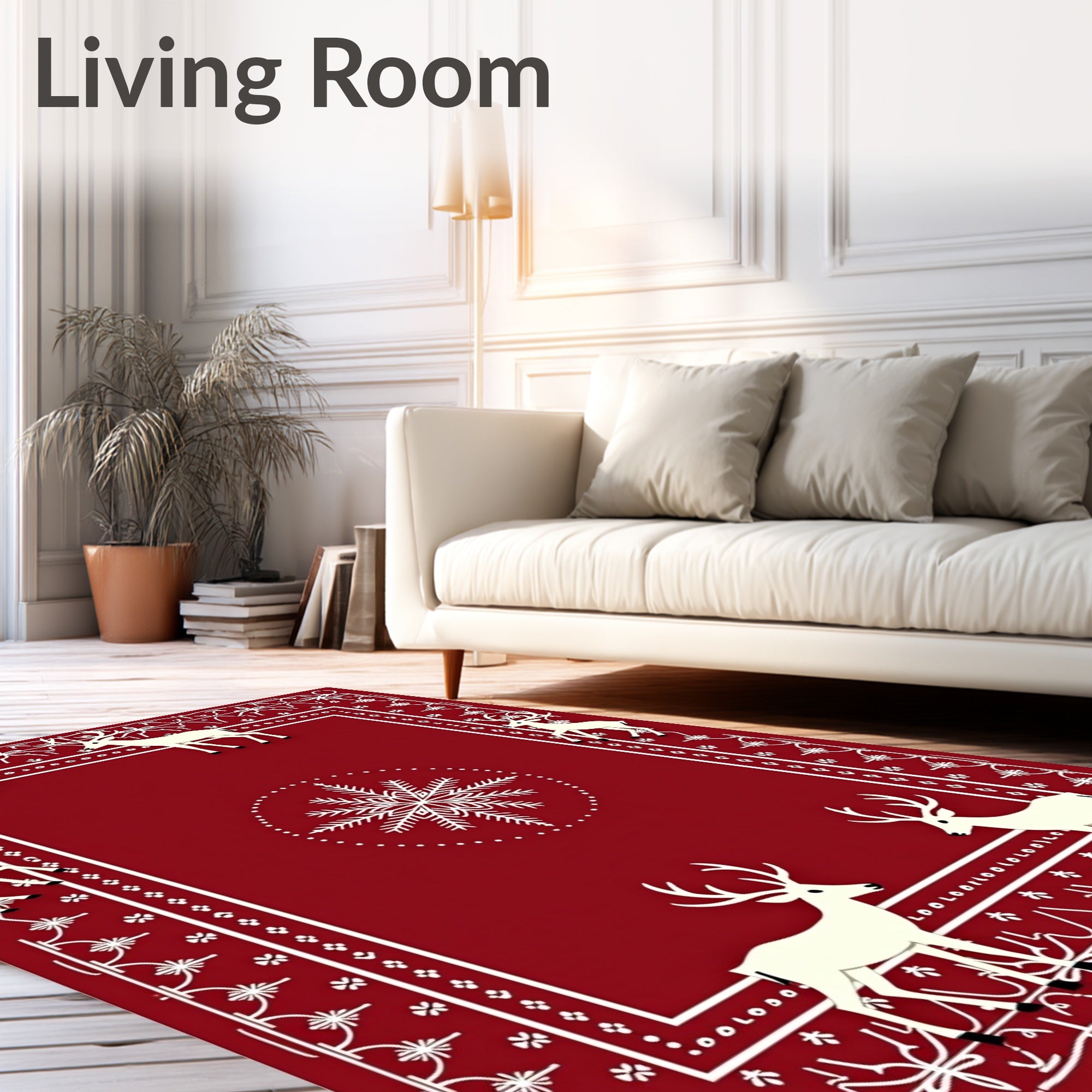 Crimson Reindeer Snowflake Frame Rug