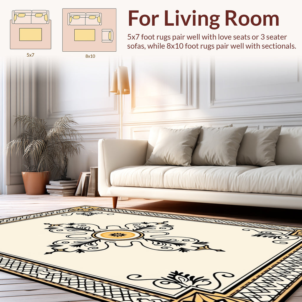 Floral Scrollwork Centerpiece Border Rug
