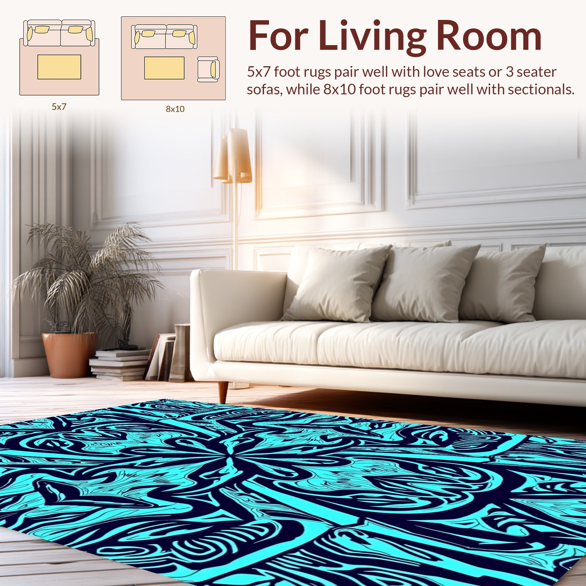 Symmetric Cyan Abstract Pattern Design Rug