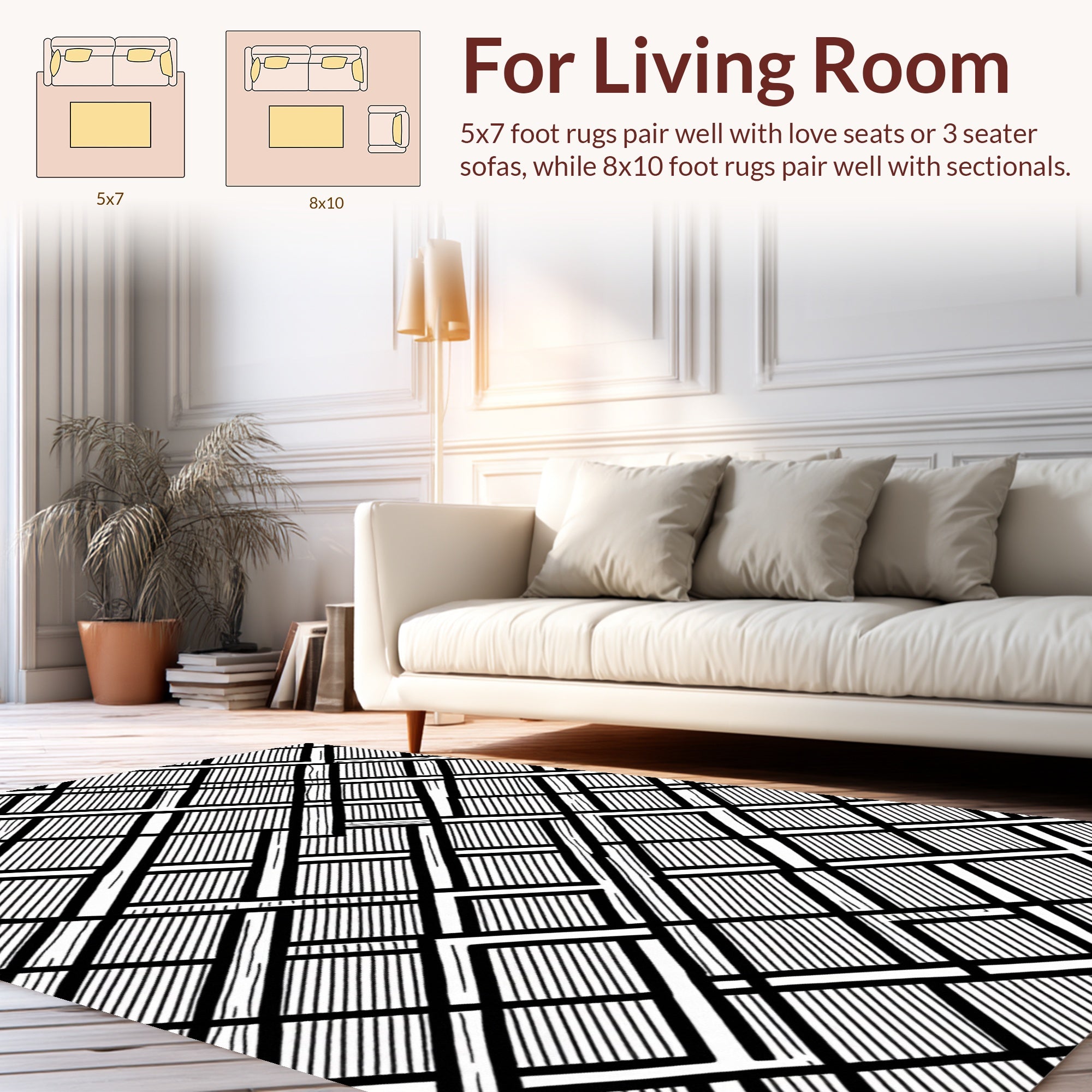 Geometric Black White Line Pattern Rug