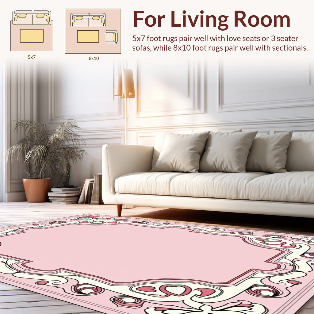 Art Nouveau Floral Pink Cream Rug