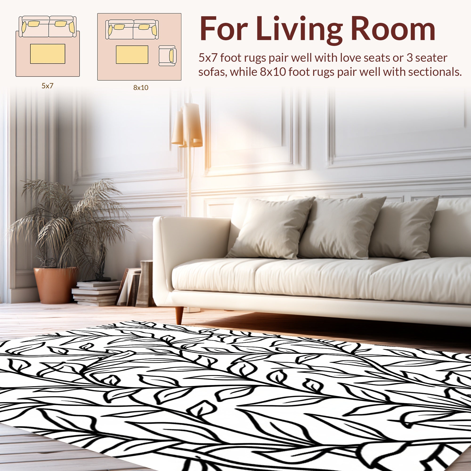 Elegant Vine Leaf Patterned Design Rug