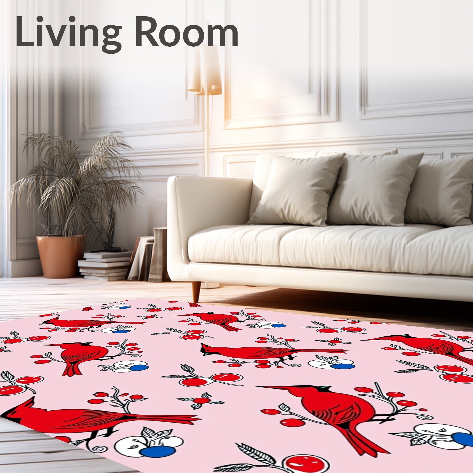 Whimsical Red Cardinal Berry Garland Rug