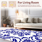 Intricate Blue Floral Scrollwork Damask Rug