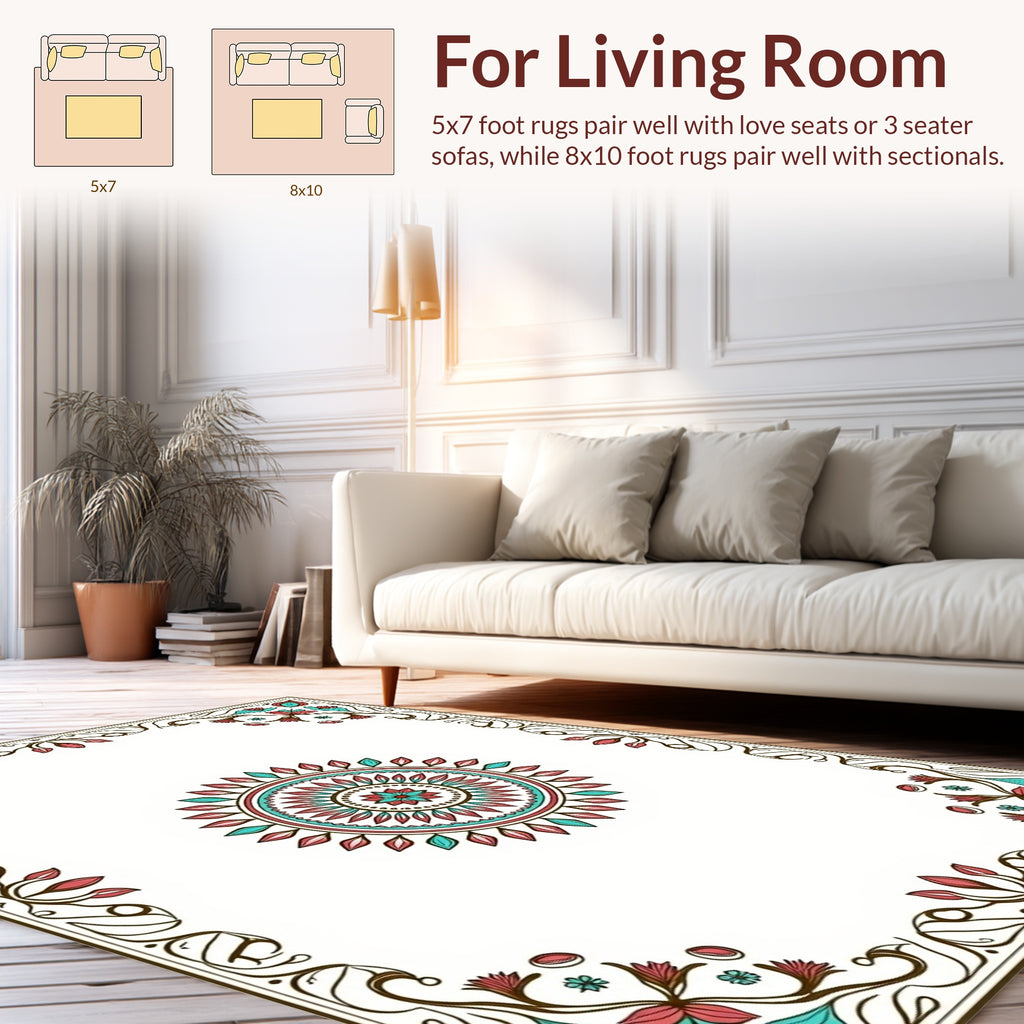 Elegant Floral Mandala Border Design Rug