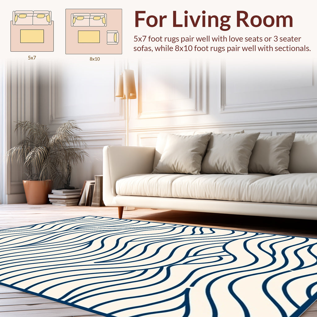 Abstract Navy Wave Pattern Rug