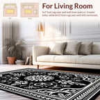 Elegant Black White Floral Mandala Rug
