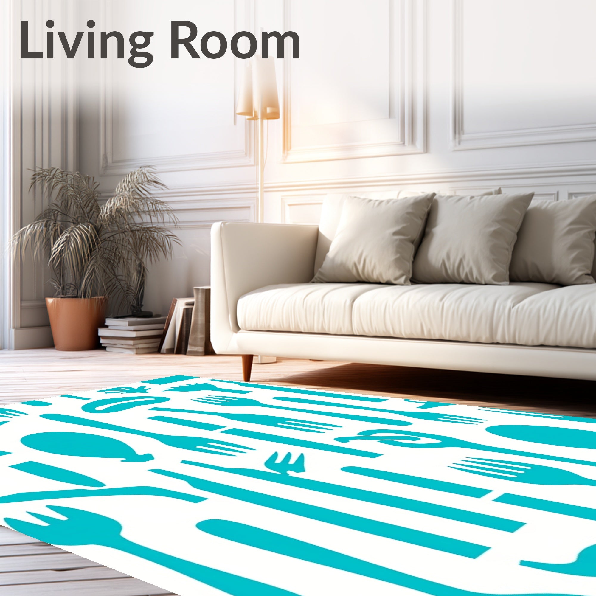 Teal Flatware Collage Art Rug