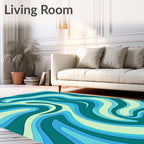 Ocean Blue Swirl Layered Waves Rug