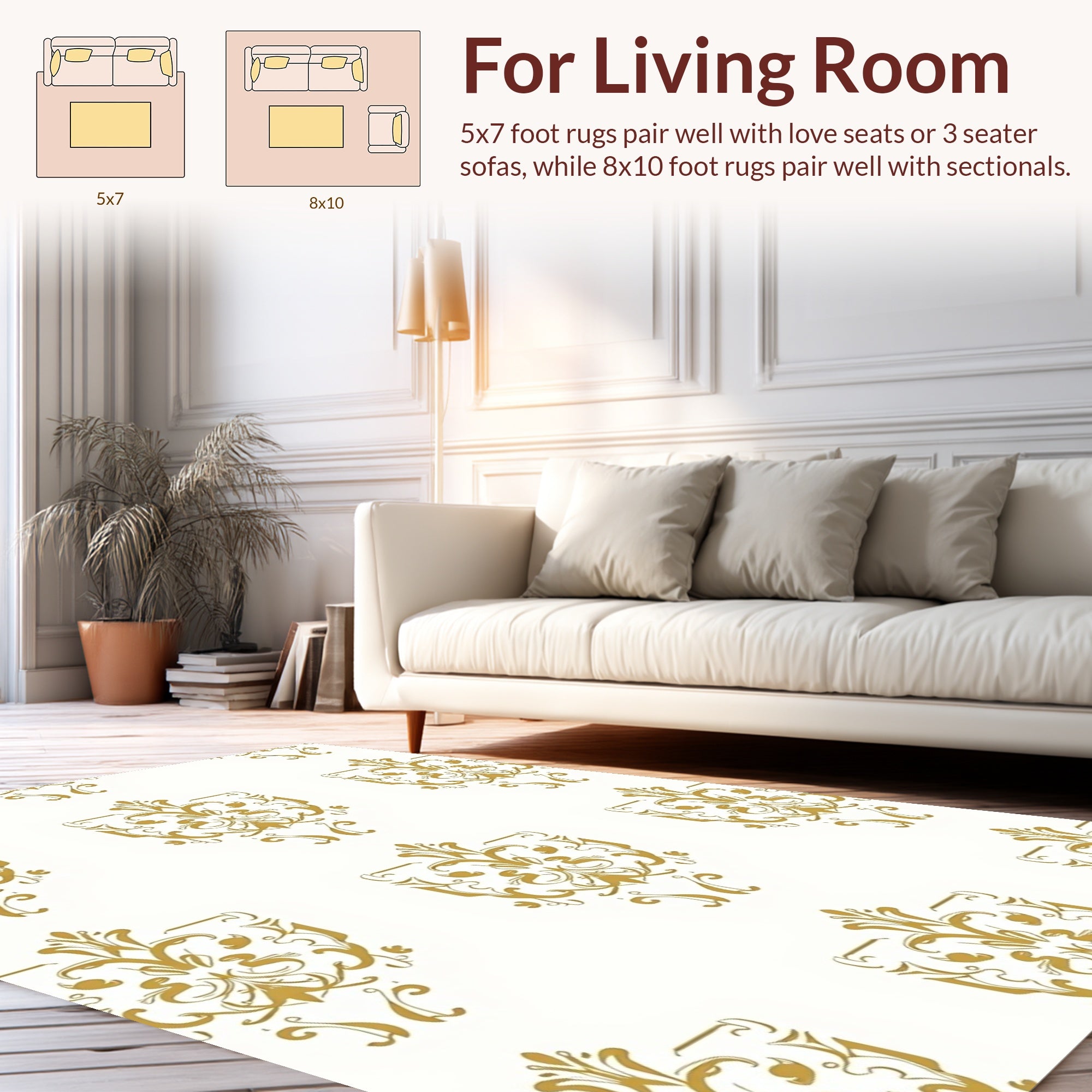 Elegant Gold Crested Floral Design Rug