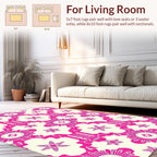 Ornate Pink Floral Geometric Pattern Rug