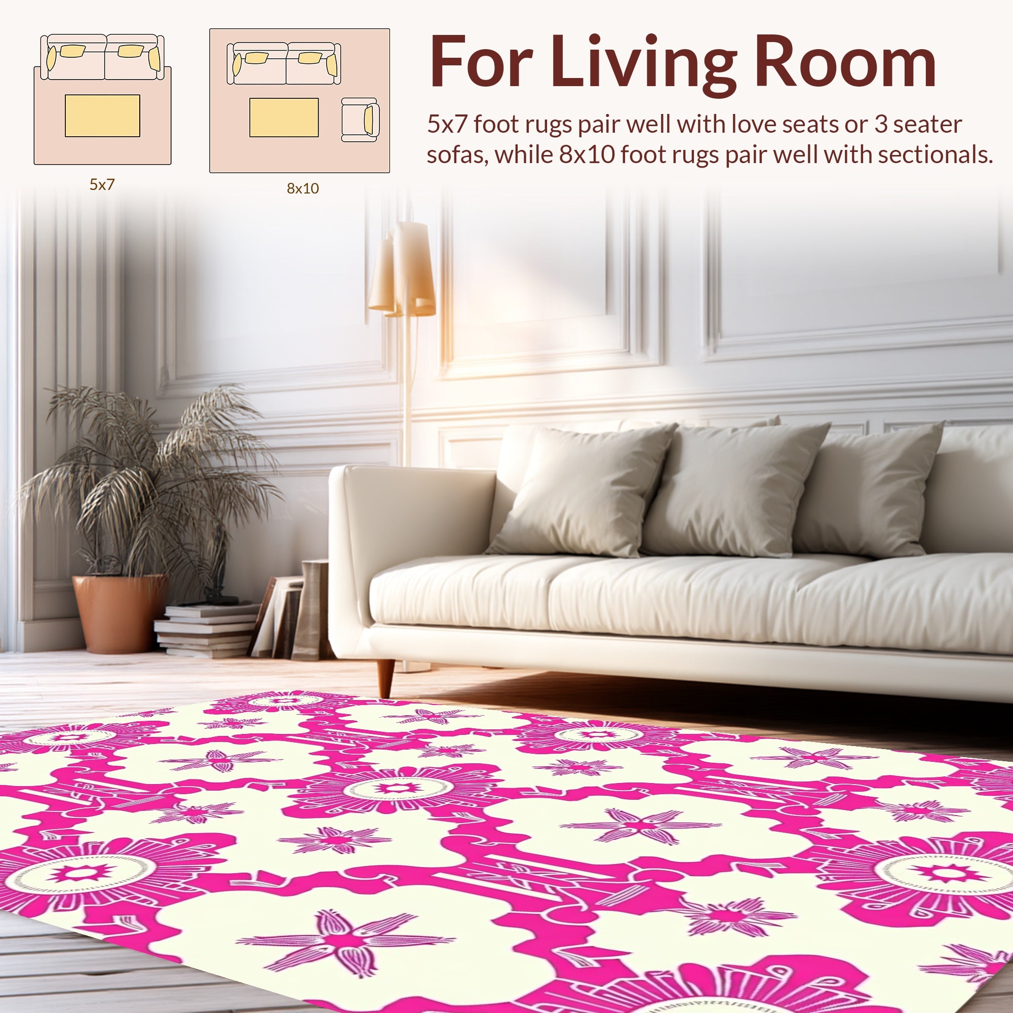 Ornate Pink Floral Geometric Pattern Rug