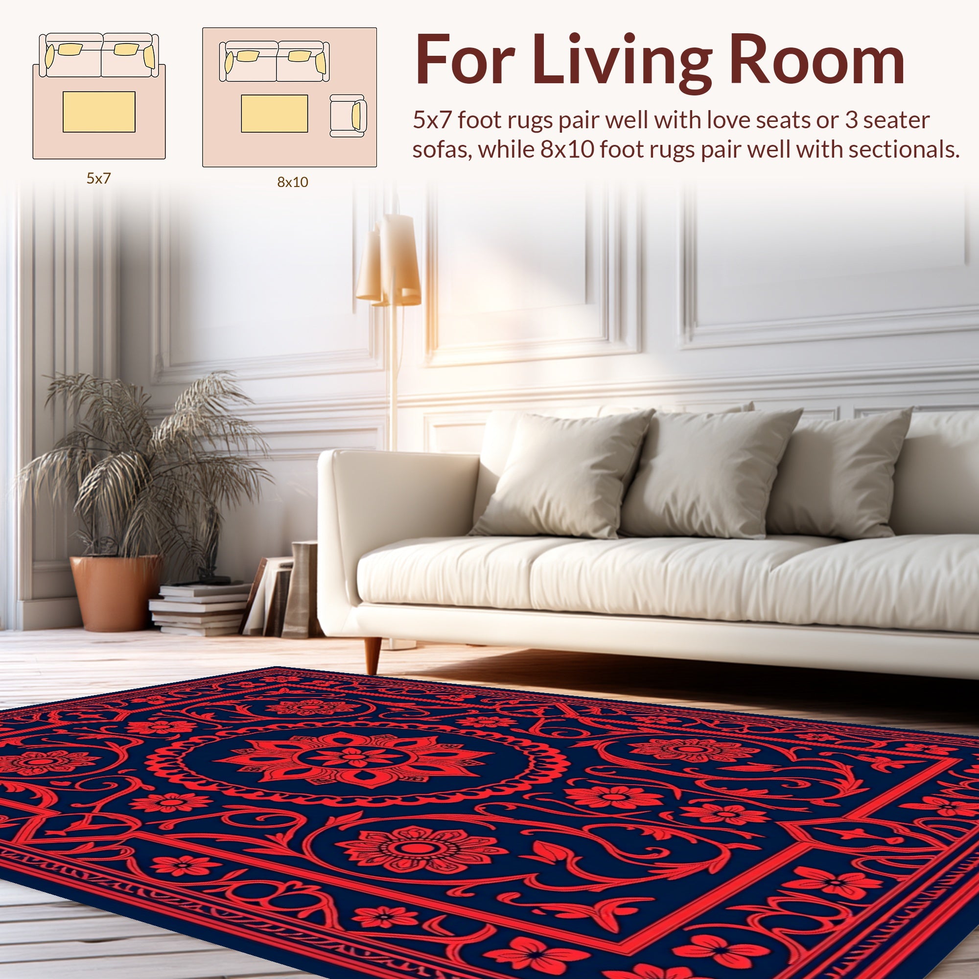 Red Floral Vintage Patterned Rug