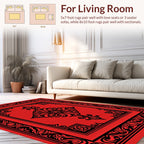 Bold Red Black Ornate Floral Design Rug