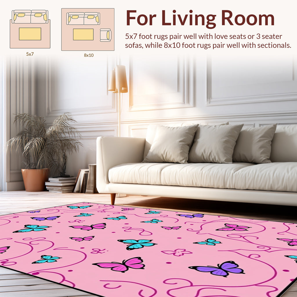 Pink Butterfly Swirl Pattern Rug