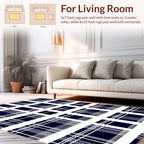 Navy White Gingham Grid Pattern Rug