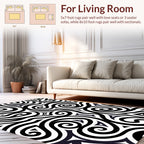 Bold Black White Abstract Swirl Rug