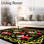 Festive Red Green Elves Snowflakes Border Rug