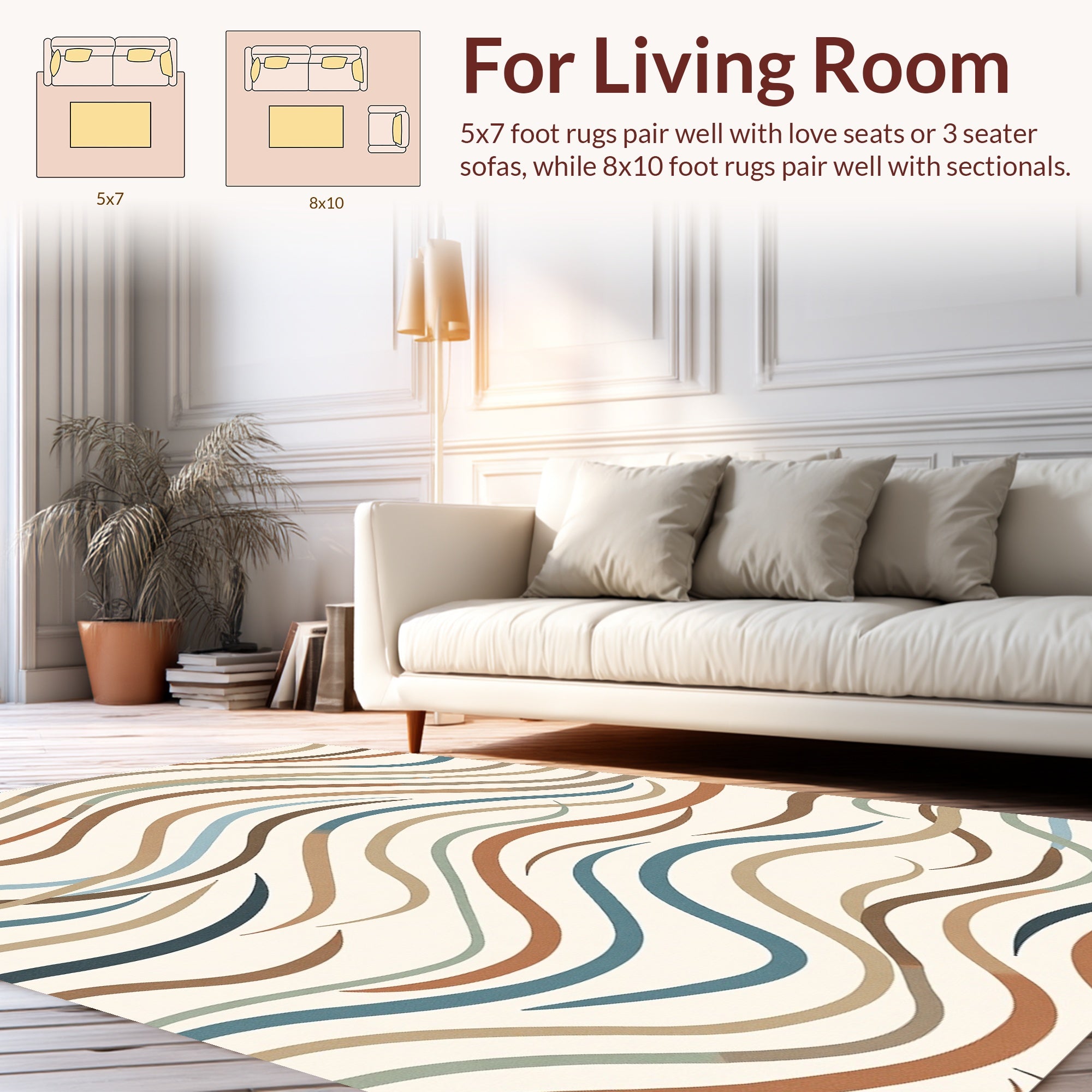 Earthy Tone Wavy Line Design Rug