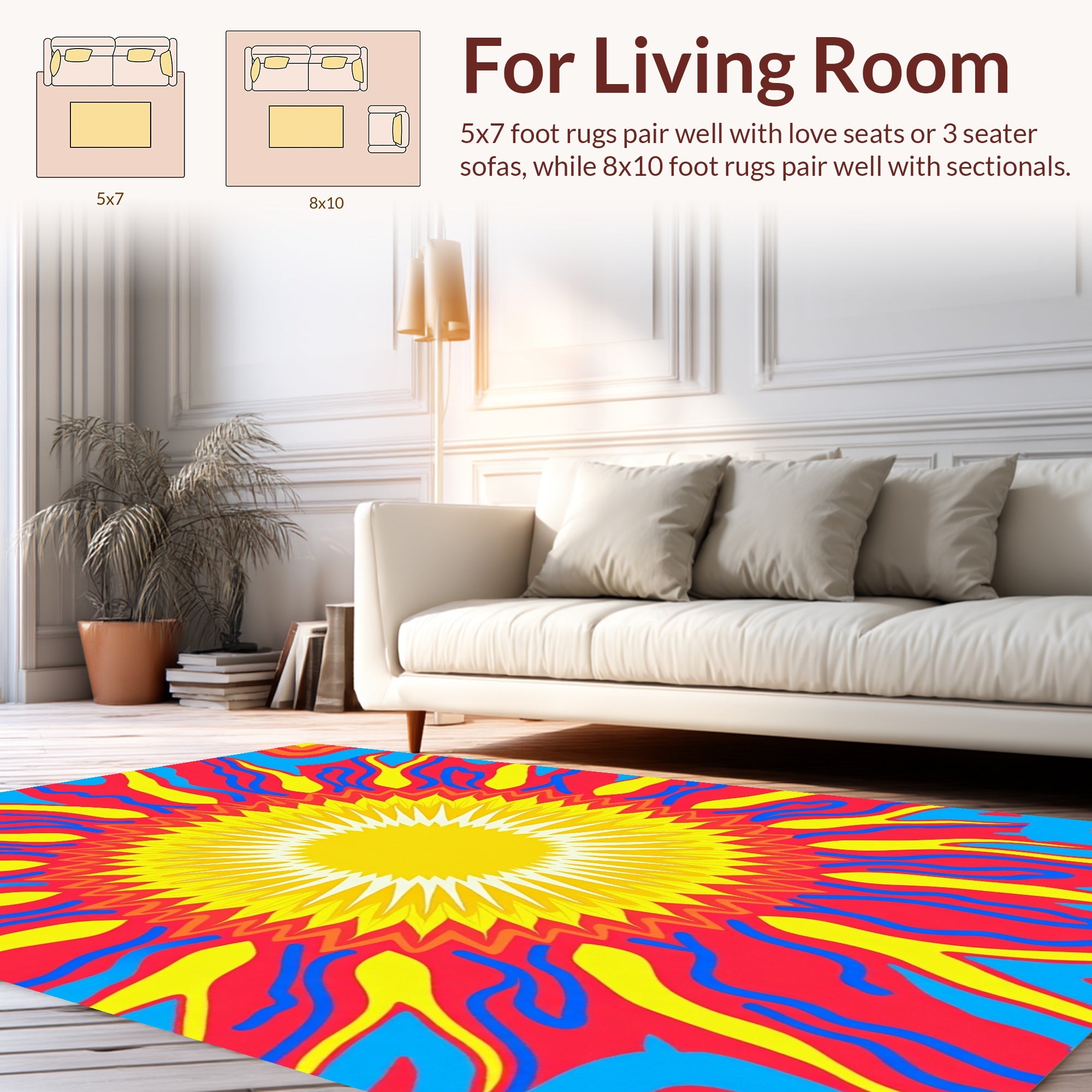 Radiant Sunburst Psychedelic Pattern Rug