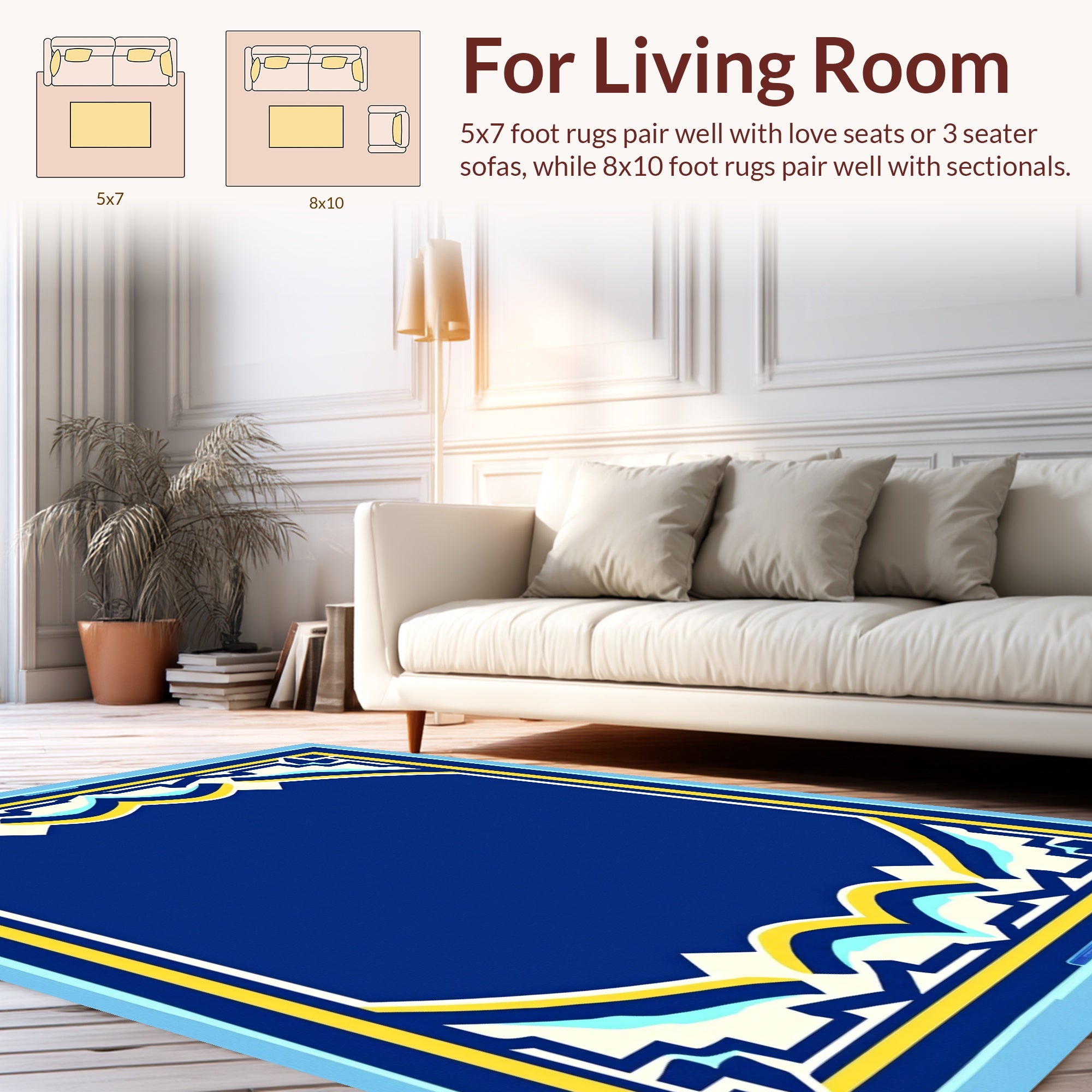 Bold Royal Blue Yellow Archway Rug