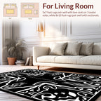 Abstract Black White Ornamental Motif Rug