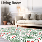 Green Red Botanical Line Art Rug
