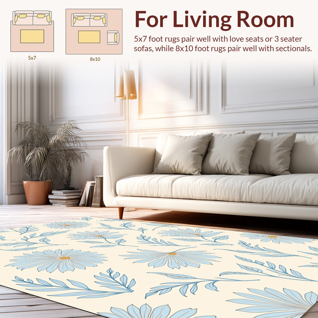 Pastel Blue Floral Botanical Pattern Rug