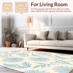 Pastel Blue Floral Botanical Pattern Rug