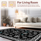 Winter Snowflake Patterned Black Rug