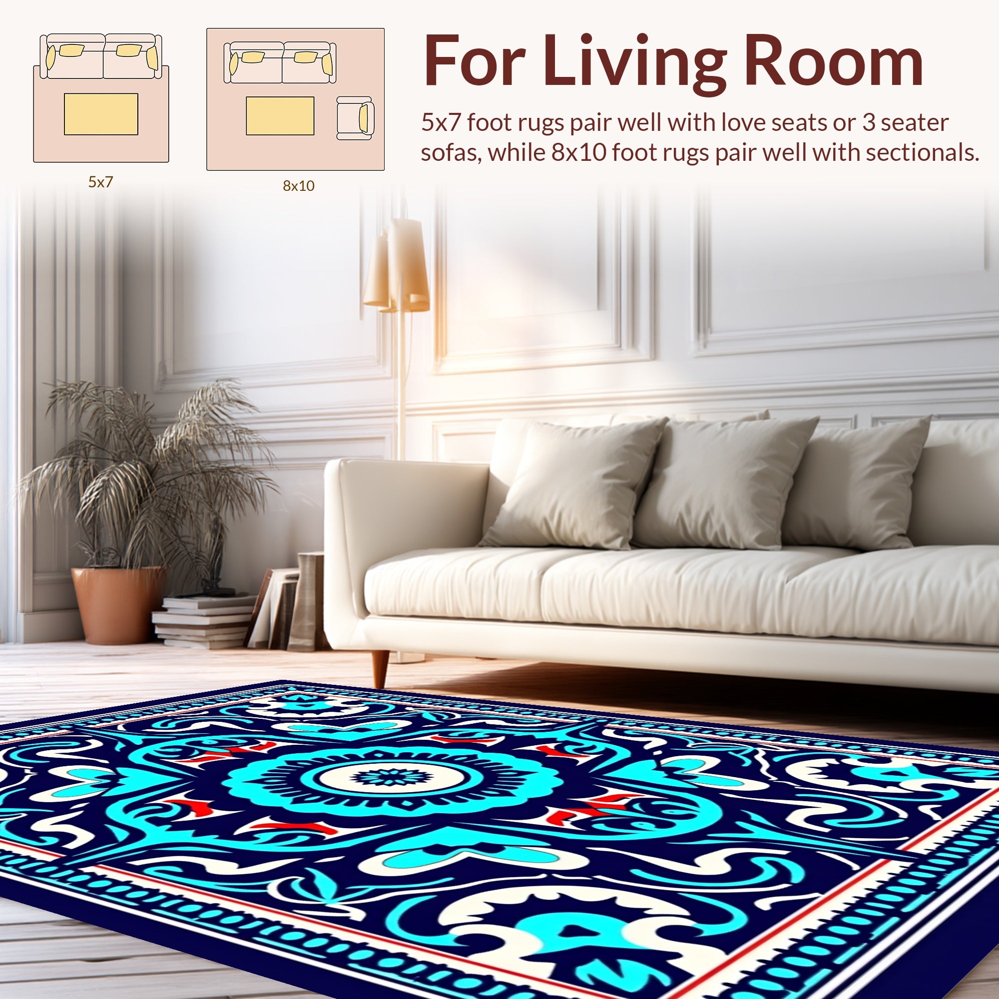 Bold Blue Floral Medallion Design Rug