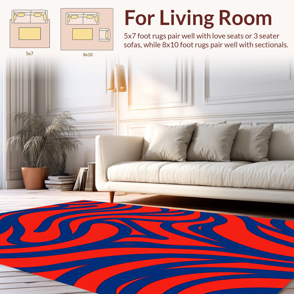 Bold Blue Amber Abstract Flowing Lines Rug
