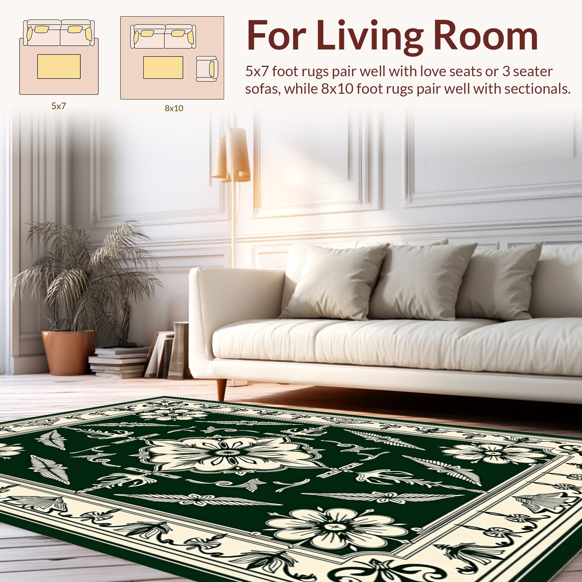 Classic Floral Vine Border Design Rug