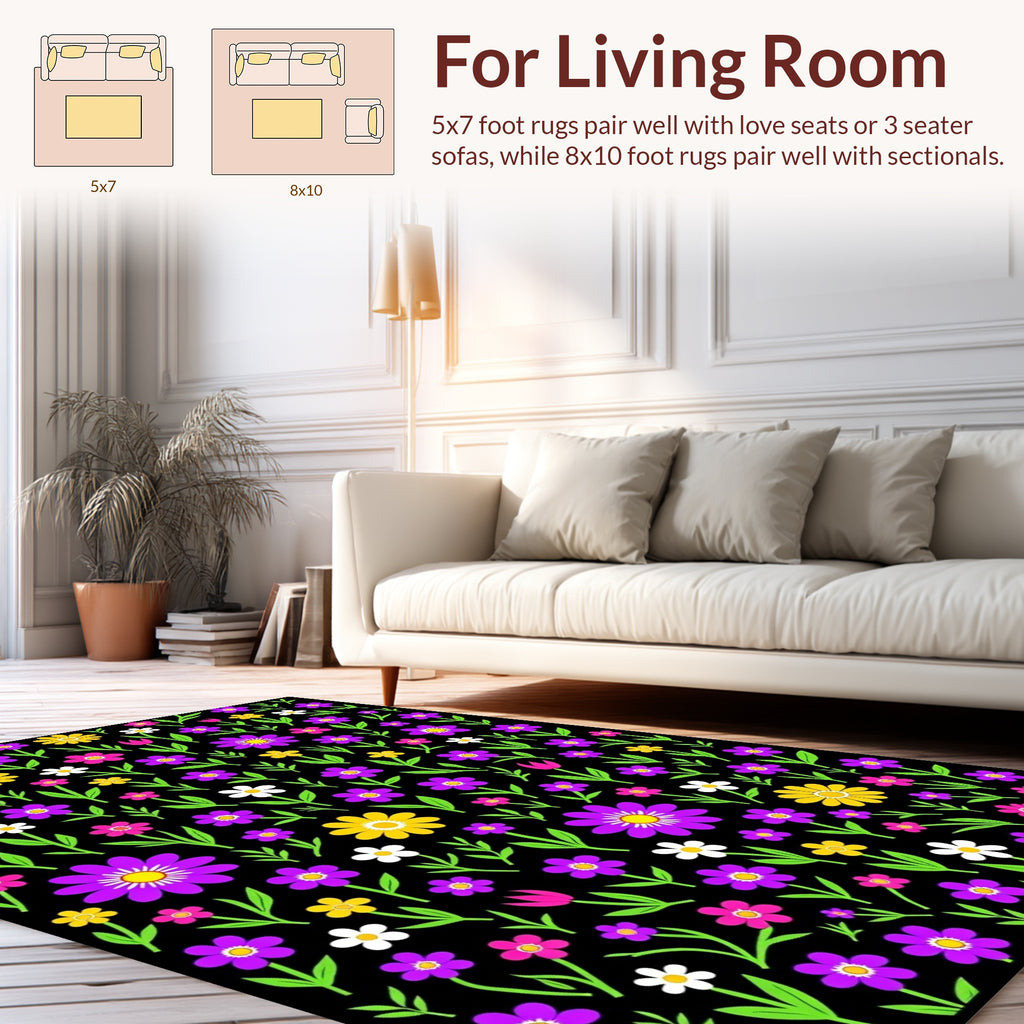 Vibrant Floral Pattern With Green Leaves Rug