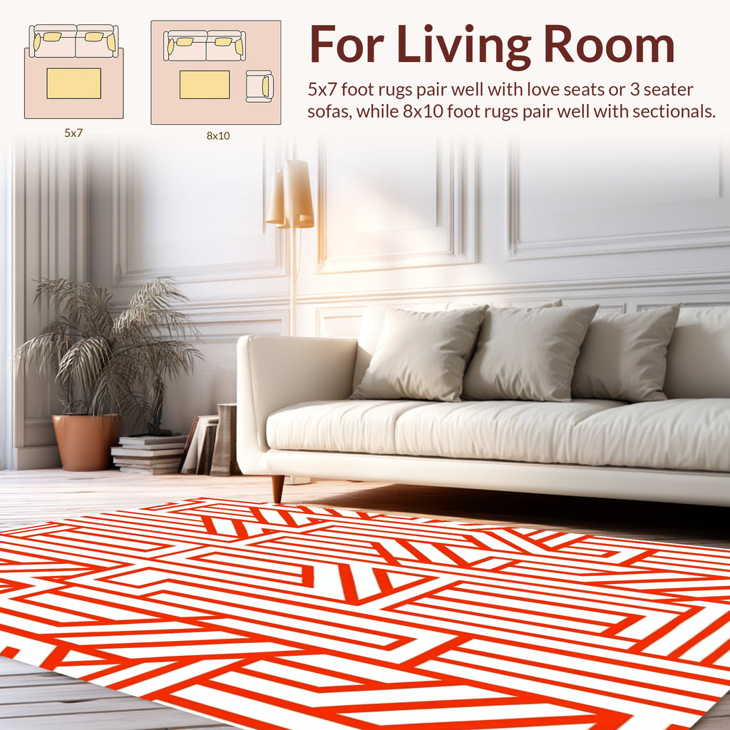 Red White Geometric Maze Pattern Rug