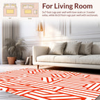 Red White Geometric Maze Pattern Rug