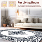 Ornate Black White Floral Scroll Rug
