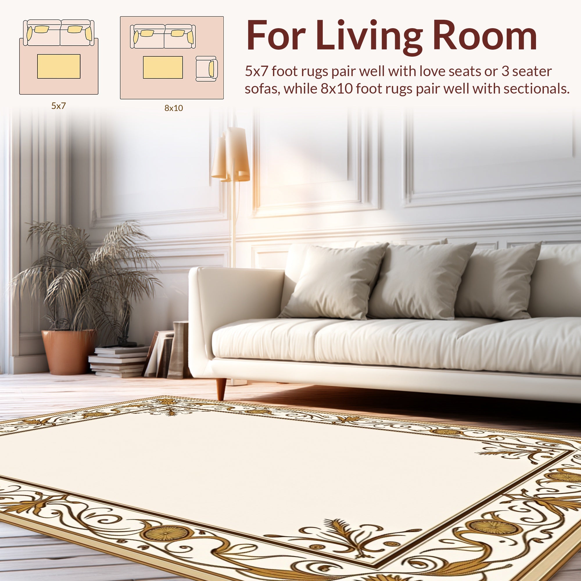 Vintage Floral Scroll Border Design Rug
