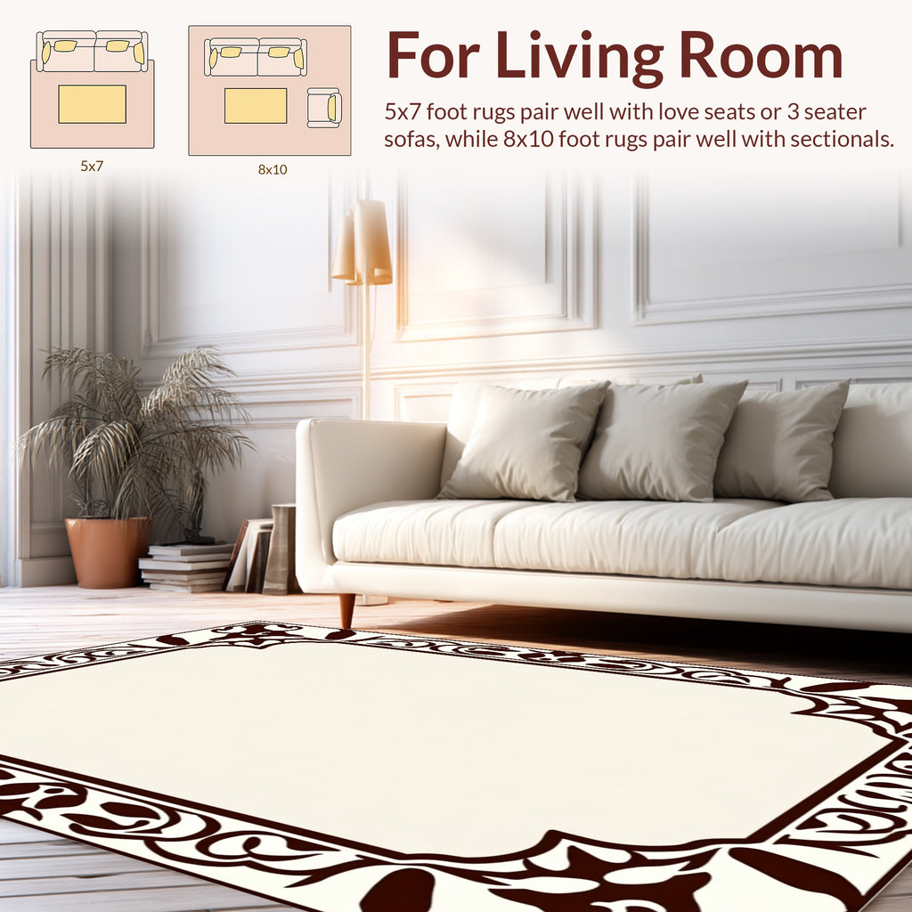 Ornate Floral Scrollwork Pattern Border Rug