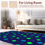 Retro Neon Circuit Squares Design Rug