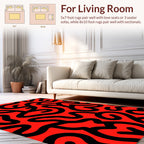Bold Red Black Swirl Abstract Design Rug