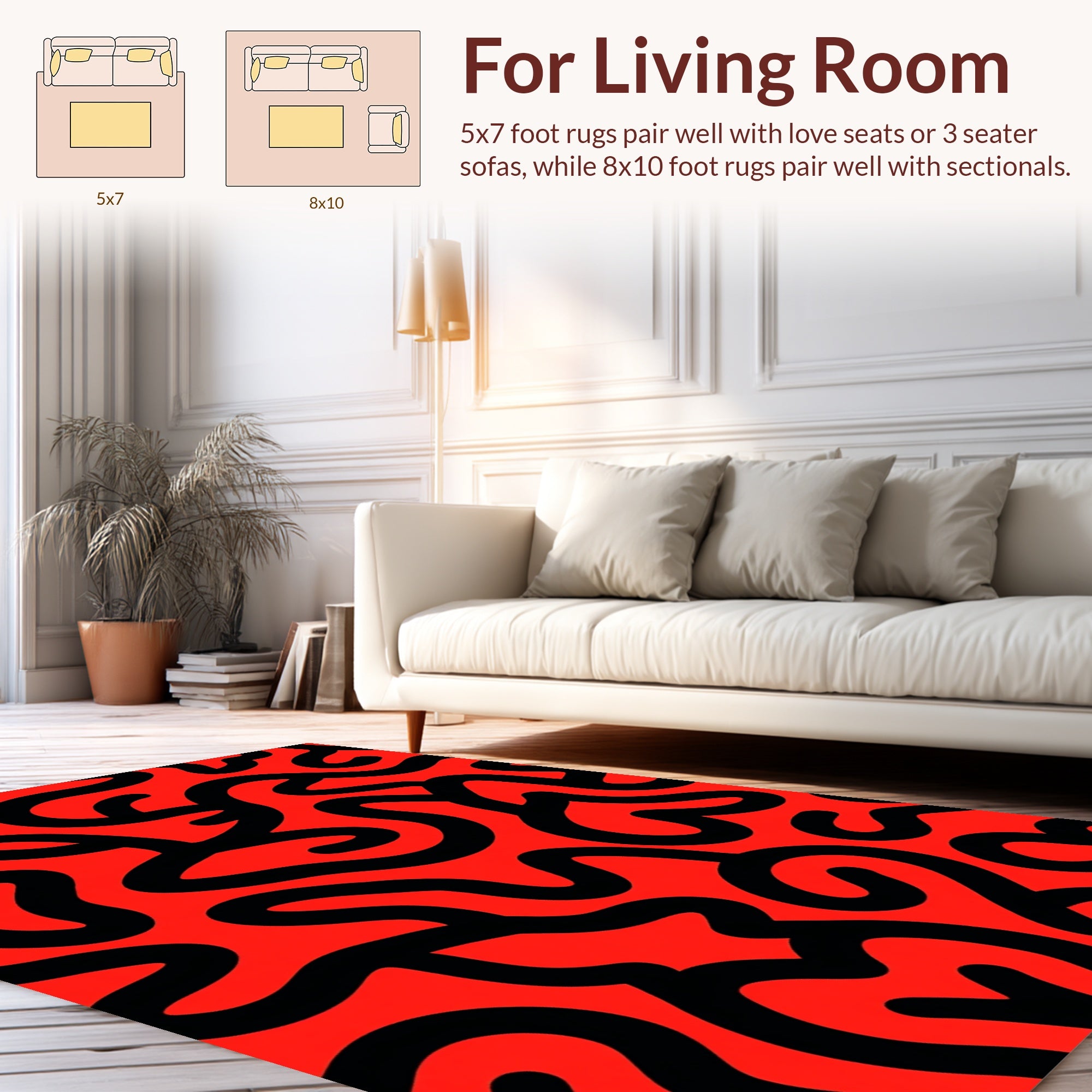 Bold Red Black Swirl Abstract Design Rug