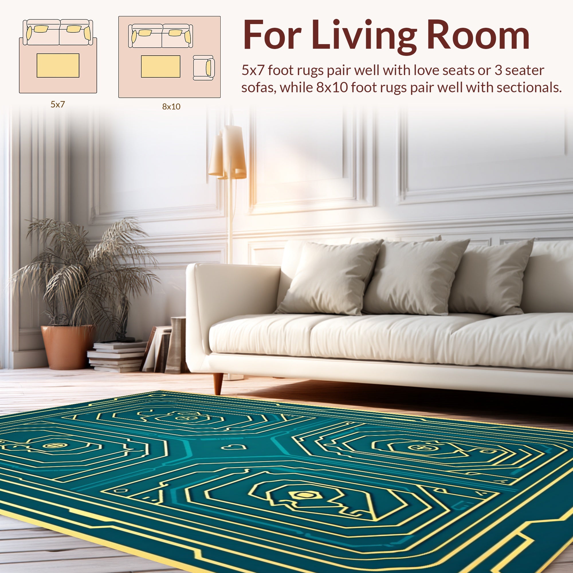Emerald Gold Circuit Board Pattern Rug
