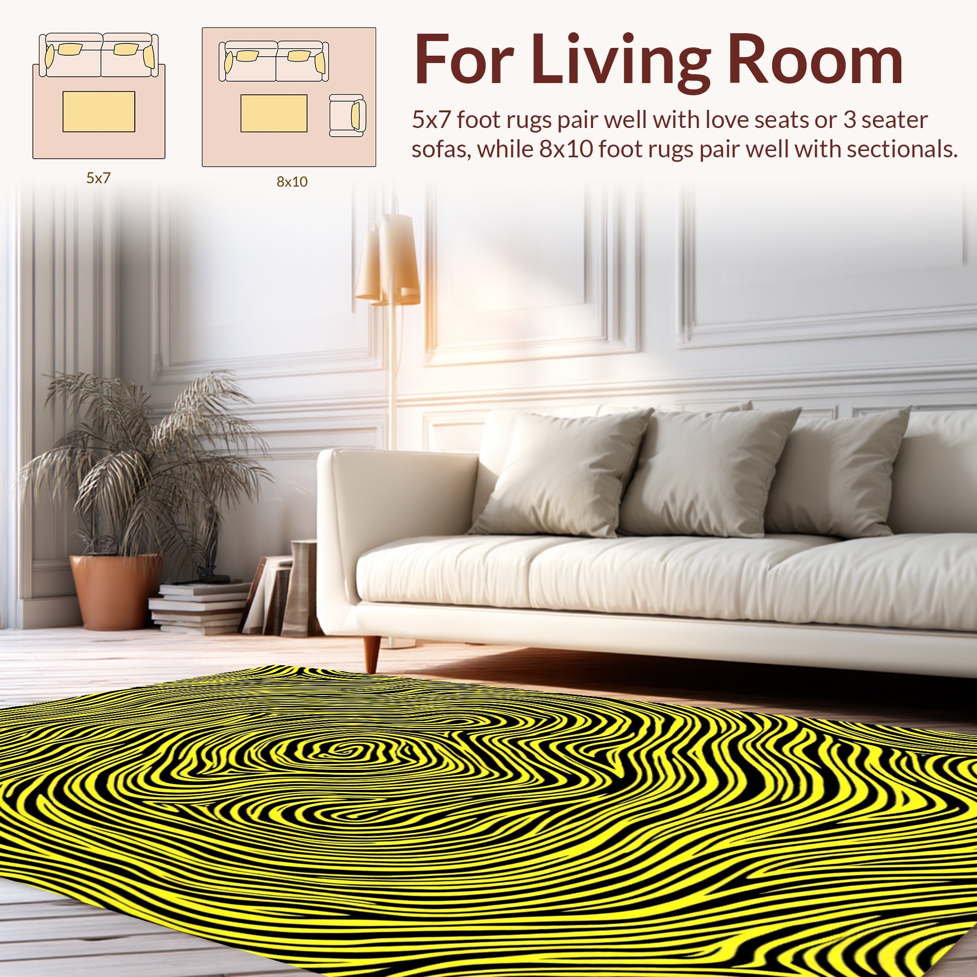 Abstract Yellow Swirl Pattern Rug