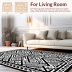 Bold Black White Geometric Maze Design Rug